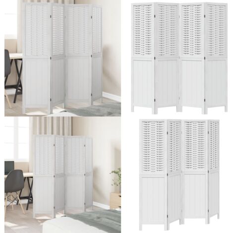 Biombo separador de 4 paneles madera maciza Paulownia blanco - Madera paulownia - Separador de ambientes