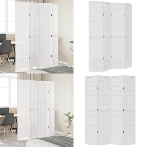 Biombo separador de 4 paneles madera maciza Paulownia blanco - Madera paulownia - Separador de ambientes