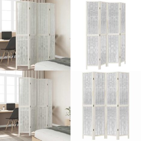 Biombo separador de 4 paneles madera maciza Paulownia blanco - Madera paulownia - Separador de ambientes