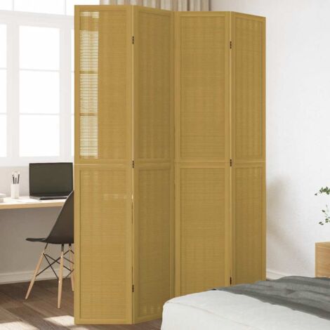 Biombo separador de 4 paneles madera maciza paulownia marrón