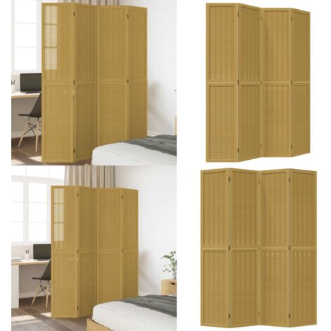 Biombo separador de 4 paneles madera maciza paulownia marrón - Madera paulownia - Biombo de bambú