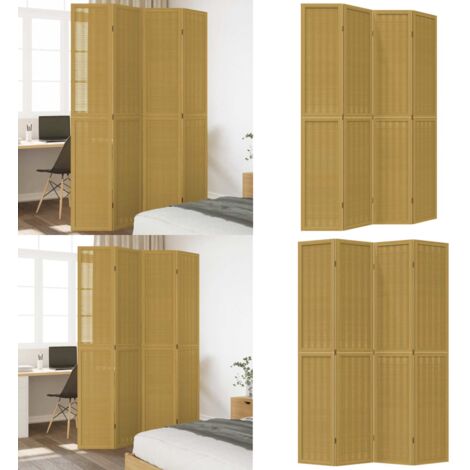 Biombo separador de 4 paneles madera maciza paulownia marrón - Madera paulownia - Biombo de bambú