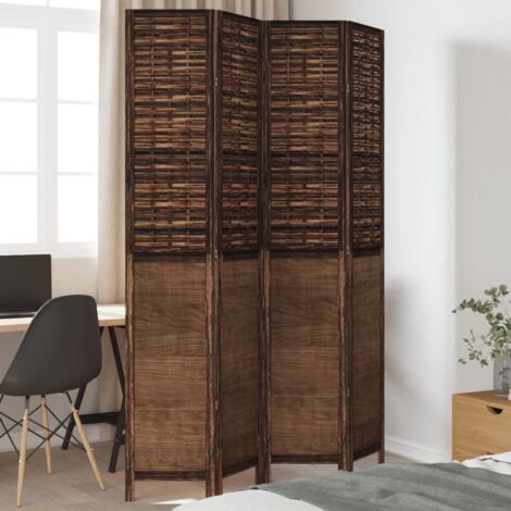 Biombo separador de 4 paneles madera paulownia marrón oscuro