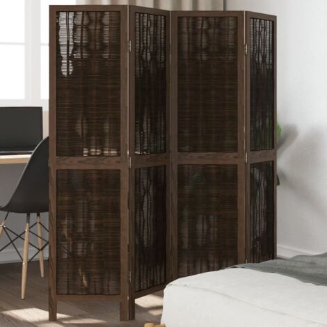 Biombo separador de 4 paneles madera paulownia marrón oscuro vidaXL