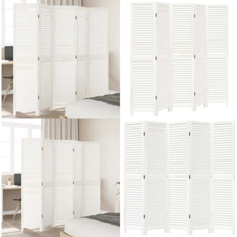 Biombo separador de 5 paneles madera maciza Paulownia blanco - Madera maciza - Paulownia