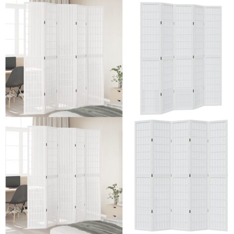 Biombo separador de 5 paneles madera maciza Paulownia blanco - Madera paulownia - Separador de ambientes
