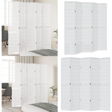 Biombo separador de 5 paneles madera maciza Paulownia blanco - Madera paulownia - Separador de ambientes