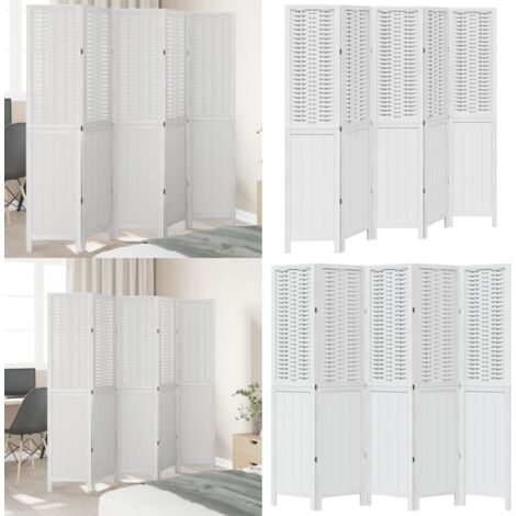 Biombo separador de 5 paneles madera maciza Paulownia blanco - Madera paulownia - Separador de ambientes