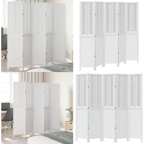 Biombo separador de 5 paneles madera maciza Paulownia blanco - Madera paulownia - Separador de ambientes