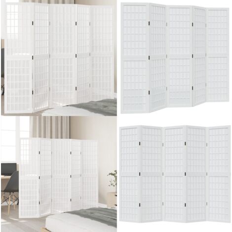 Biombo separador de 5 paneles madera maciza Paulownia blanco - Madera paulownia - Separador de ambientes