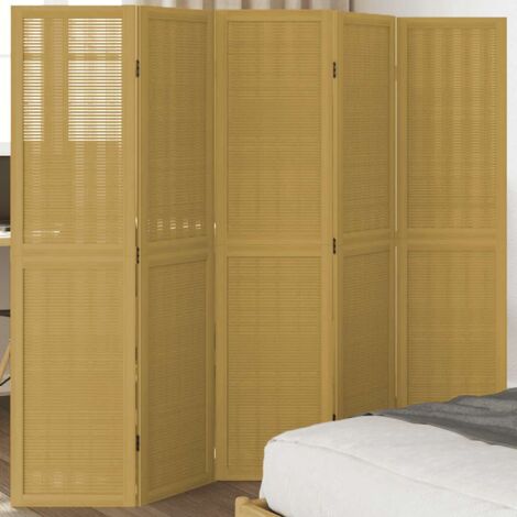 Biombo separador de 5 paneles madera maciza paulownia marrón
