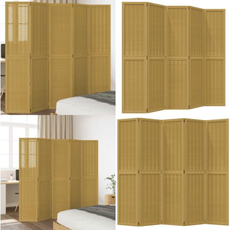 Biombo separador de 5 paneles madera maciza paulownia marrón - Biombo de madera - Separador de ambientes