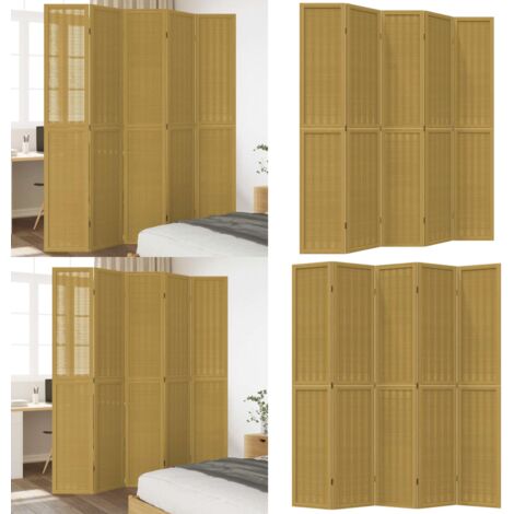 Biombo separador de 5 paneles madera maciza paulownia marrón - Madera paulownia - Bambú natural
