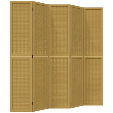 Biombo separador de 5 paneles madera maciza paulownia marrón vidaXL