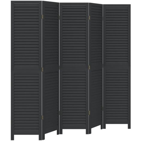Biombo separador de 5 paneles madera maciza Paulownia negro vidaXL