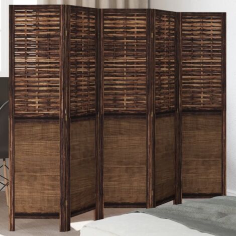 Biombo separador de 5 paneles madera paulownia marrón oscuro vidaXL