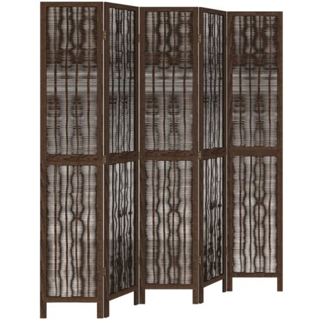 Biombo separador de 5 paneles madera paulownia marrón oscuro vidaXL