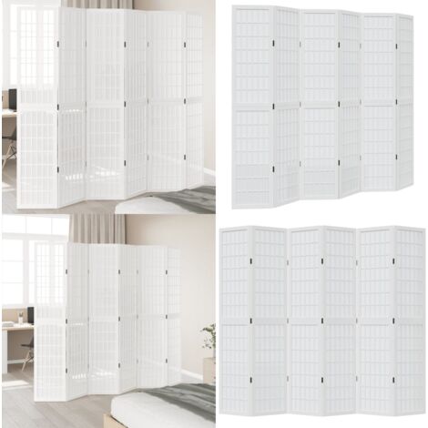 Biombo separador de 6 paneles madera maciza Paulownia blanco - Madera paulownia - Separador de ambientes