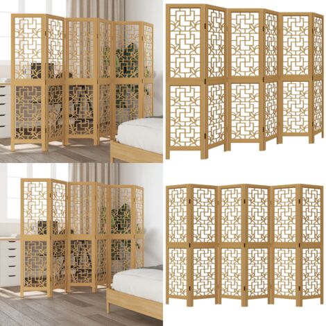 Biombo separador de 6 paneles madera maciza paulownia marrón - Madera paulownia - Partición de habitación