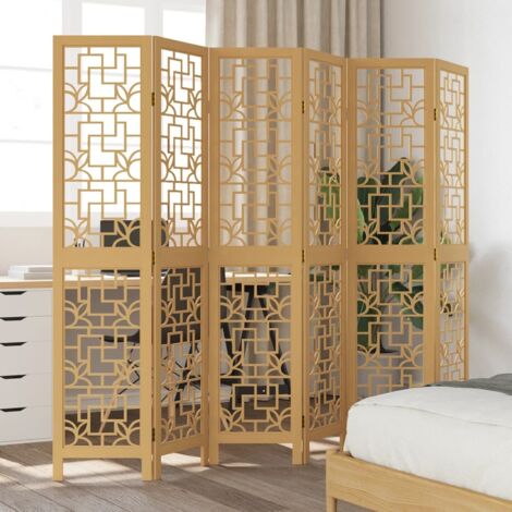 Biombo separador de 6 paneles madera maciza paulownia marrón vidaXL
