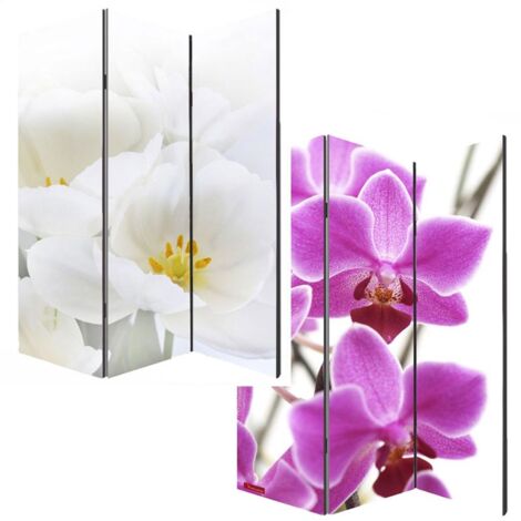 Biombo separador de ambientes de 3 paneles 180x120 cm diseño orquídea PAR04001