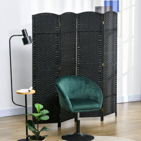 Biombo Separador de Ambientes de 4 Paneles Biombo Plegable 160x170 cm para Salón Dormitorio Oficina Negro