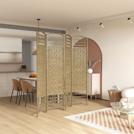 Biombo Separador de Ambientes de 4 Paneles Plegable de Cuerda de Papel 160x170cm Decoración para Dormitorio Natural