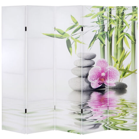 Biombo separador de ambientes de 5 paneles 180x200 cm diseño orquídea PAR04010