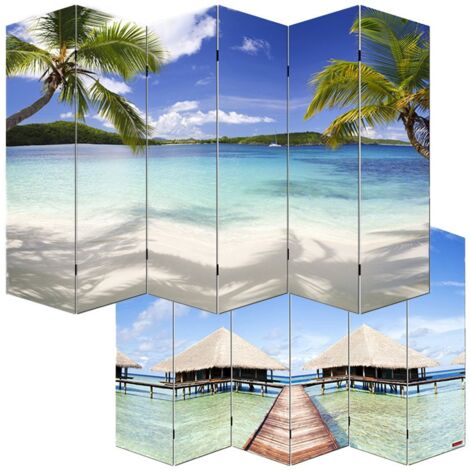 Biombo separador de ambientes de 6 paneles 180x240 cm patrón de playa PAR04007