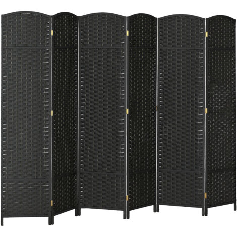 Biombo Separador de Ambientes de 6 Paneles Biombo Plegable 240x170 cm para Salón Dormitorio Oficina Negro