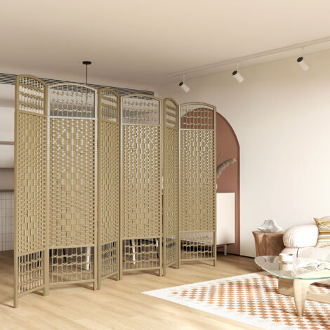 Biombo Separador de Ambientes de 6 Paneles Plegable de Cuerda de Papel 160x170cm Decoración para Dormitorio Natural
