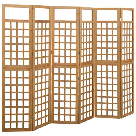 Biombo separador de ambientes panel enrejado de 6 paneles en madera de abeto marrón DEC031206