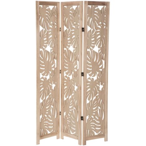 Biombo Separador De Ambientes Salón Dormitorio 3 Paneles Madera Paulownia Palm Color Roble