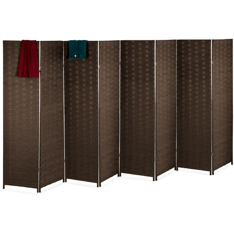 Biombo separador Relaxdays, 170x320 cm, plegable, 8 paneles, madera y cordón de papel, marrón