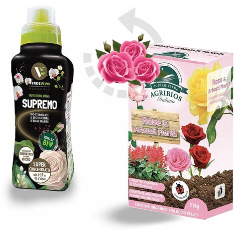 Biostimolante liquido HARMONIA SUPREMO 500 gr + Concime organico in pellet per ROSE 1 Kg - Nutrizione attiva e Rinforzo difese per rose e arbusti fioriti