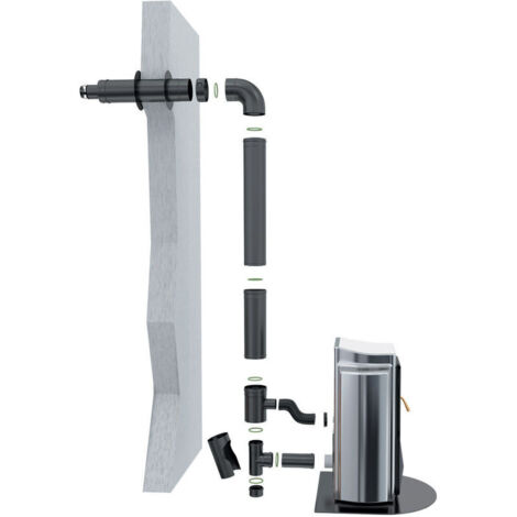 Sannover – Kit de raccordement façade Bioten 80/125 noir – Conduit bi-flux pour poêles à granulés – Installation rapide sans travaux coûteux