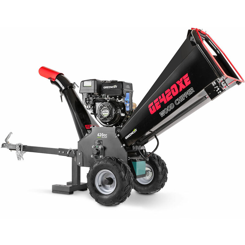 Greencut - Broyeur biologique à essence 420cc 9kw, démarrage électrique, diamètre de coupe 120mm, grande trémie, roues et attelage de transport
