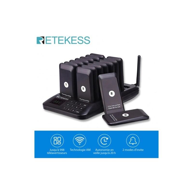ME - Bipeur Retekess TD157 - Restaurant Bar Fast Food Truck Dessous De Verres Buzzer Beeper Bipper Cloche d Appel 16 Téléavertisseurs