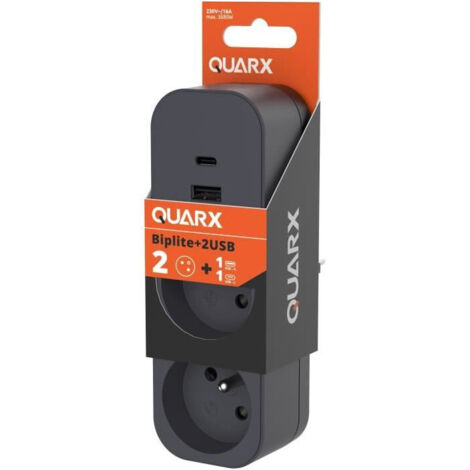Biplite 2P+E 16A + 2USB Bi tono negro Quarx