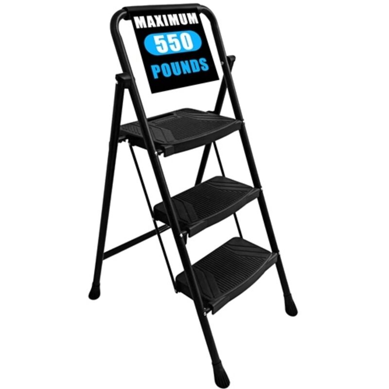 BIRCHTREE 3 Step Ladder Heavy Duty Folding Steel 250kg Non-Slip Feet Safety Lock