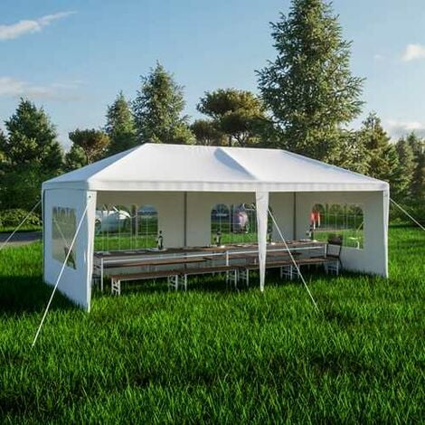 BIRCHTREE 3X6M Outdoor PE Gazebo Patio Shade Canopy Waterproof 6 Pieces Sidewalls White