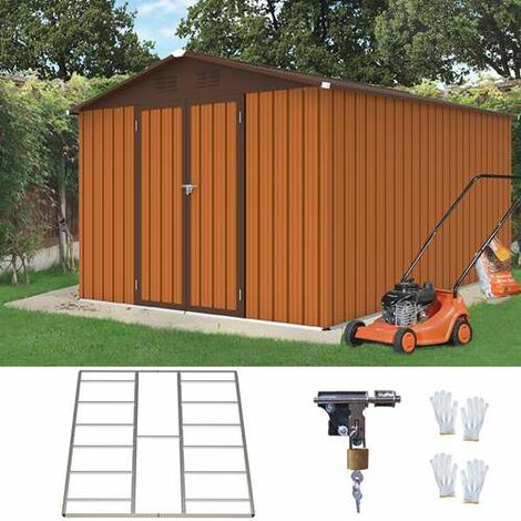 BIRCHTREE Garden Shed Metal Apex Roof 10FT X 8FT Yellow and Coffee