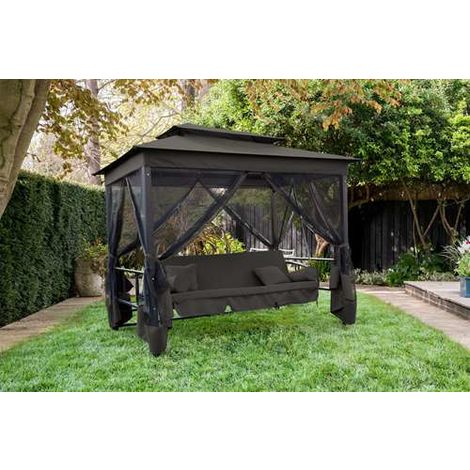 BIRCHTREE Garden Swing Hammock 3-4 Seater Chair Bed SB04 Black