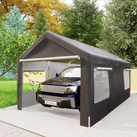 BIRCHTREE Heavy Duty Carport 10x20ft Car Canopy Storage Shed Garage Party Tent Gazebo with Windows Removable Sidewalls UV Resistant Dark Grey