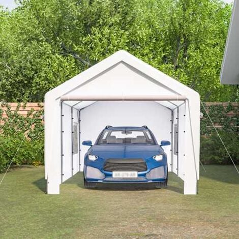 BIRCHTREE Heavy Duty Carport 10x20ft Car Canopy Storage Shed Garage Party Tent Gazebo with Windows Removable Sidewalls UV Resistant White