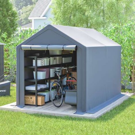 BIRCHTREE Outdoor Garden Storage Tent Bike Motorcycle Carport Shed Shelter Steel Frame 6X10FT Dark Grey