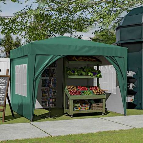 BIRCHTREE Pop Up Gazebo 3X3M with 4 Sides Garden Awning Canopy Party Tent Marquee Outdoor Green