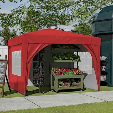 BIRCHTREE Pop Up Gazebo 3X3M with 4 Sides Garden Awning Canopy Party Tent Marquee Outdoor Red