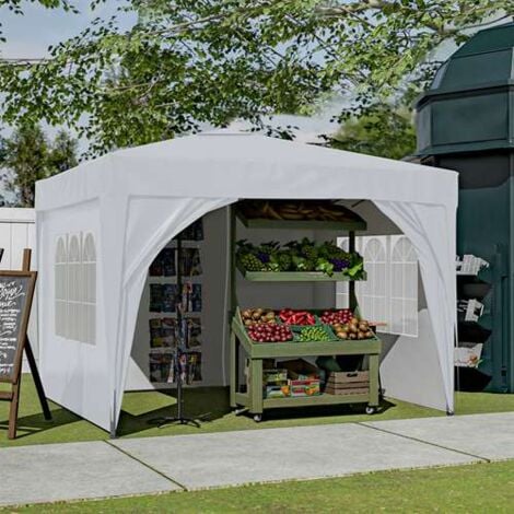BIRCHTREE Pop Up Gazebo 3X3M with 4 Sides Garden Awning Canopy Party Tent Marquee Outdoor White