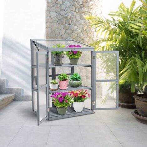 BIRCHTREE Wooden Frame Greenhouse Outdoor Large Plants Growhouse Openable Roof Doors Grey
